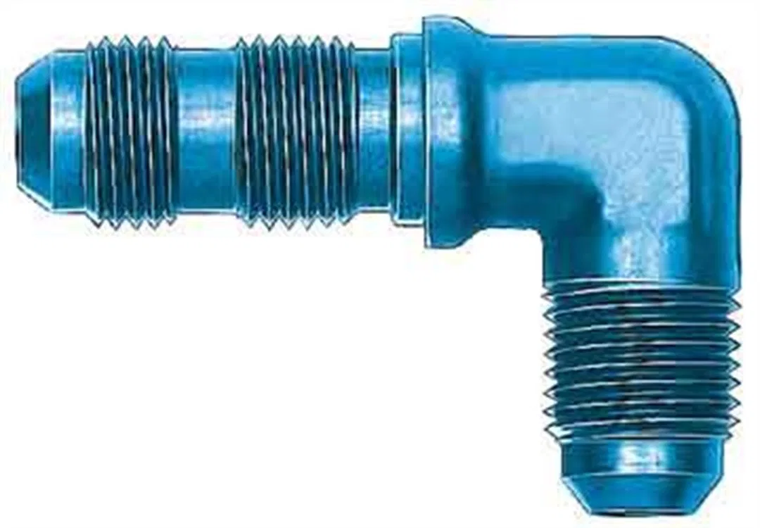 FCM2083 – AEROQUIP Coupler Fitting, -8 AN Male 90 Degree Elbow Bulkhead Union Aluminum Blue Single